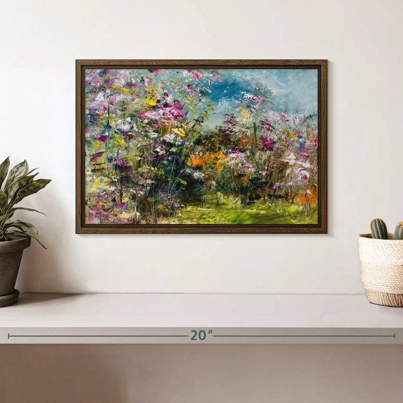 Abstrait fleur sauvage, 13 po x 9 po, Cadre flottant noyer