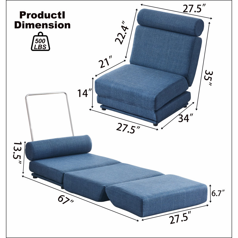 Canapé-lit simple pliable simple avec coussin, canapé-lit pliable portatif, Bleu