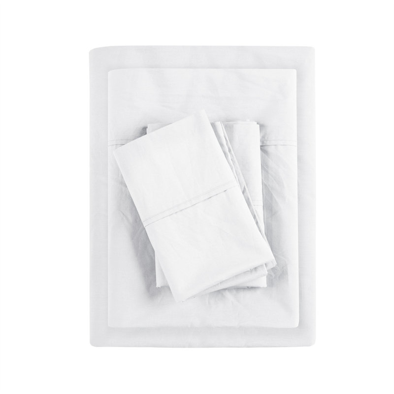 Ensemble de draps en percale de coton 200 fils Peached Percale, Très grand, Blanc