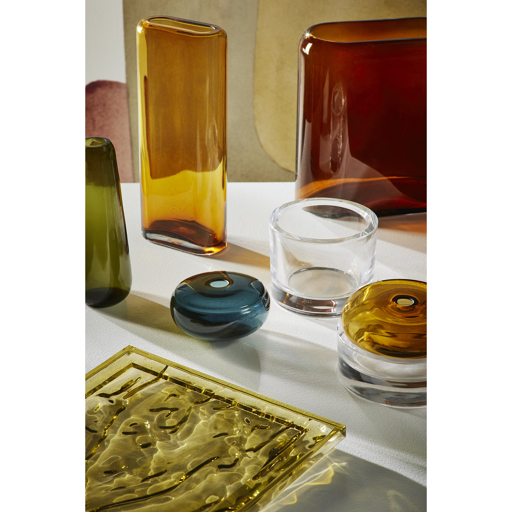 Layers 12.81'' Handmade Lead Free Crystal Table Vase, 10.87" H x 10.28" W x 10.28" D, Amber