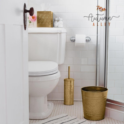 Autumn Alley Jamie Line Trash Can And Toilet Brush Set - Gold