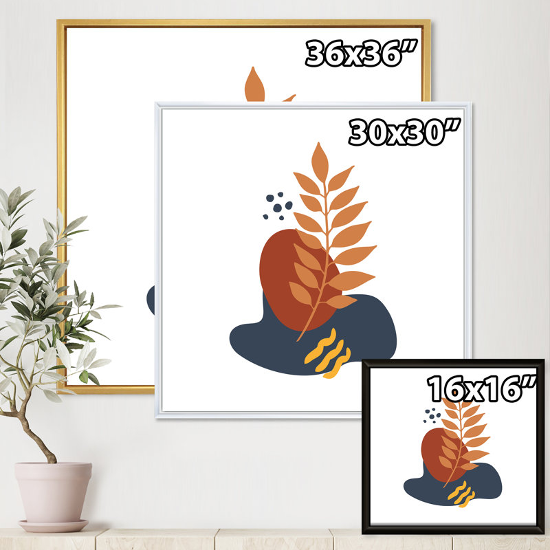 «Abstract Flowers on Minimal Shapes» - photographie sur toile à cadre flottant, H 36 po x l 36 po x 1,5 po, Encadrement doré