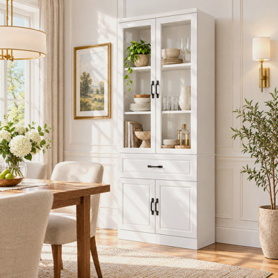 Bibliothèque de 80 cm de large avec portes en verre trempé, tiroir et rangement dissimulé