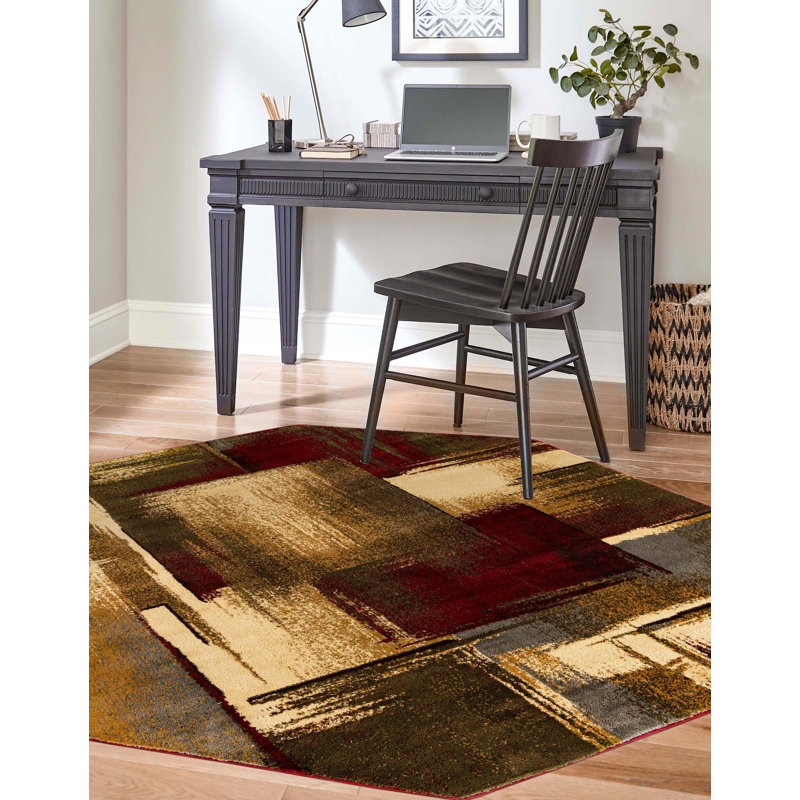 Tapis contemporain Trejo couleur vin carré, Octogone 7 pi