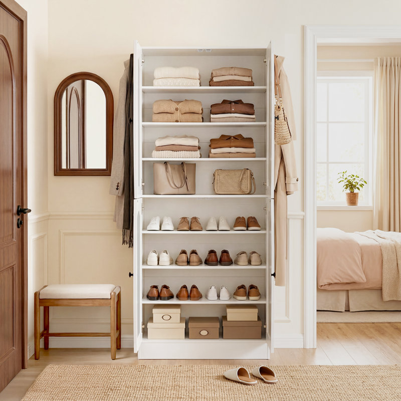 Armoire à chaussures 32 paires avec tablettes réglables, armoire de rangement de 68,9 po de hauteur pour vestibule, placard, salon, dortoir