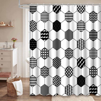 Rideau de douche abstrait abstrait hexagonal noir avec 12 crochets