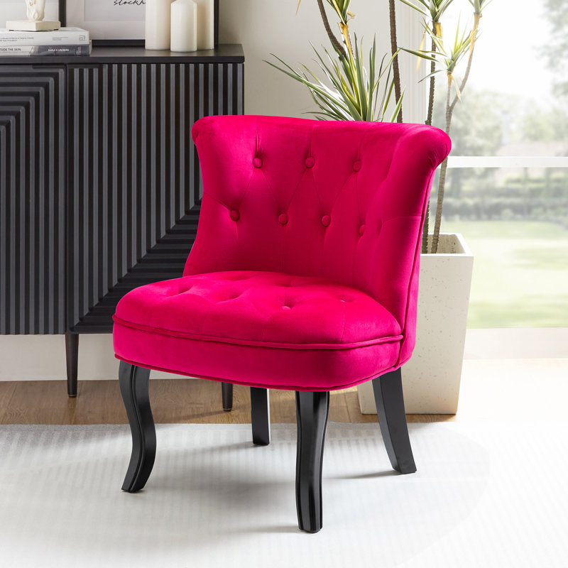 Grenier Traditional Velvet Upholstered Wingback Side Chair with Button-Tufted, Fuchsia Velvet