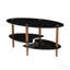 Table basse ovale noire en verre, table de salon moderne avec pieds en chêne et table de thé en verre trempé 3 couches-129933821