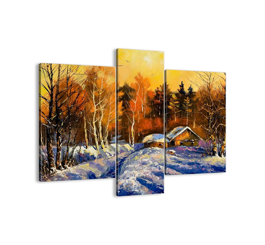 3-tlg. Leinwandbilder-Set - Grafikdruck „Winter Impression in the Sun”