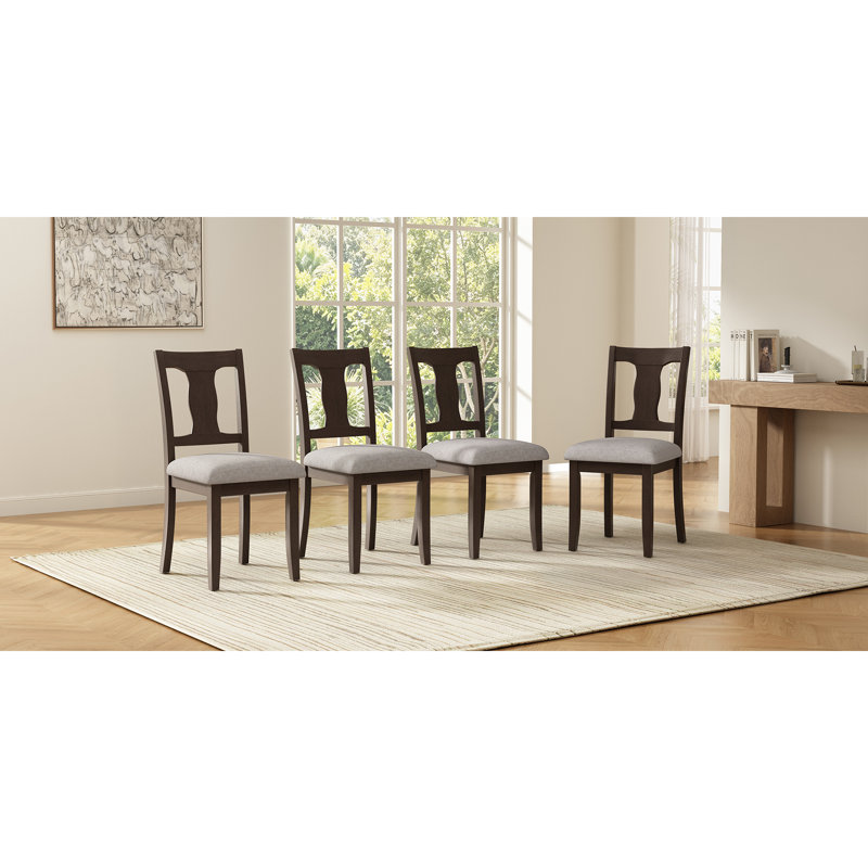 Ensemble de 4 chaises de salle à manger rembourrées confortables, style moderne en bois d'hévéa pour la cuisine, Bois naturel
