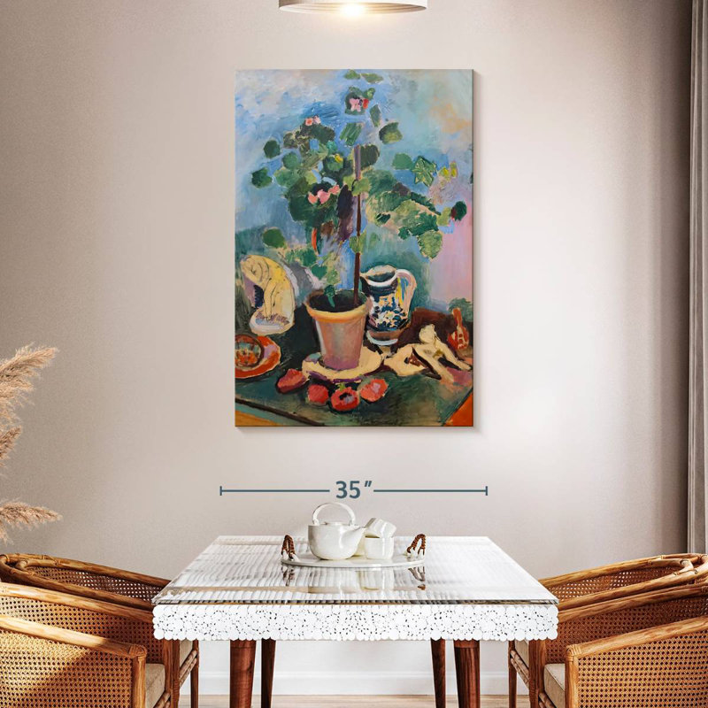 Harnek nature morte avec géranium, H 48 po x l 32 po