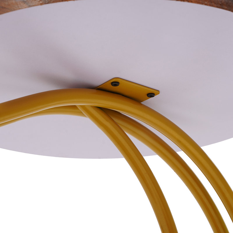 2-Tier Round End Table Side Table, Brown Wood, Gold