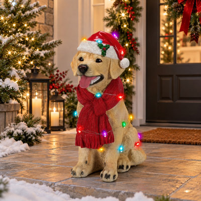 Lighted Christmas Labrador Statue with Colorful LED Lights