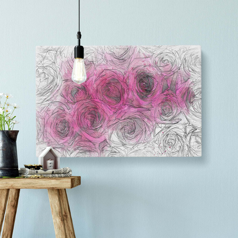 Wall of Bright Pink Roses - Wrapped Canvas, 40 cm H x 60 cm W