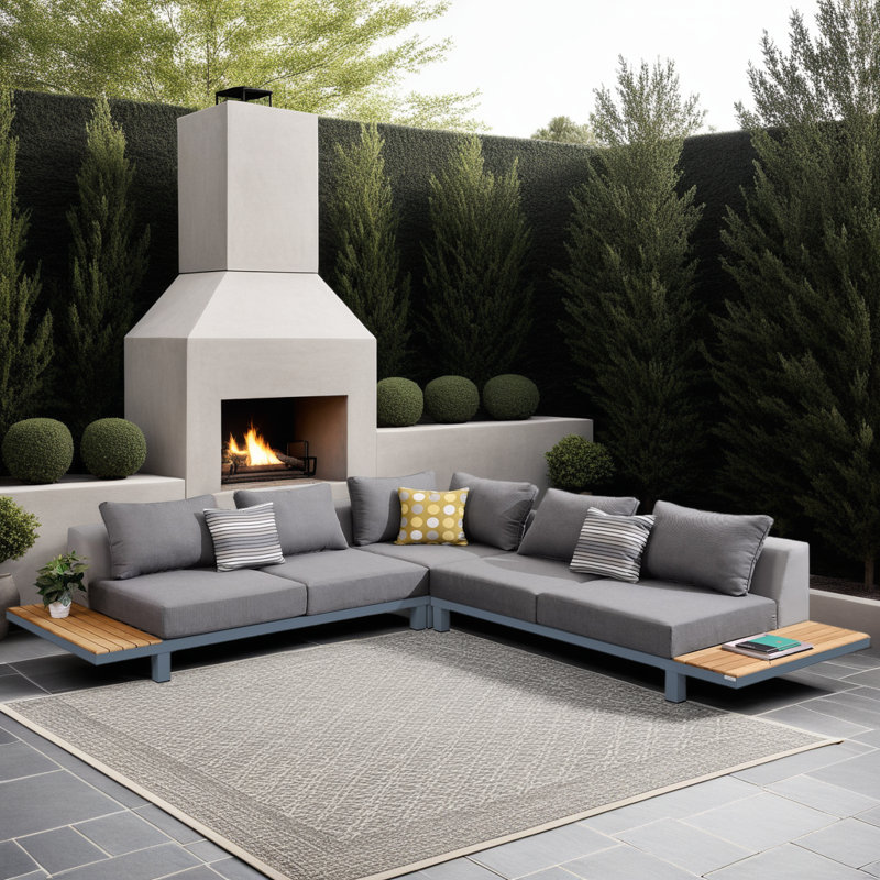 Canapé modulaire d'extérieur en aluminium et bois de teck Nakesha