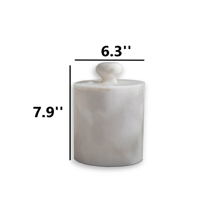 100% Marble Cylinder Bin, White
