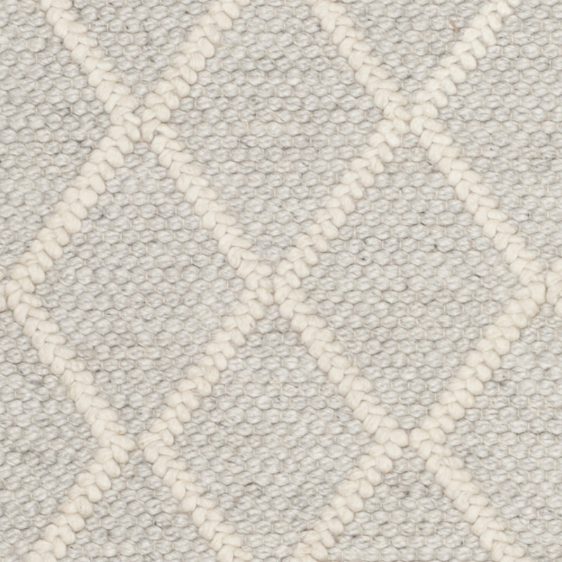 Tapis argent / ivoire en laine / viscose tissé à la main à motif géométrique Russo, Tapis de couloir 2 pi 3 po x 7 pi