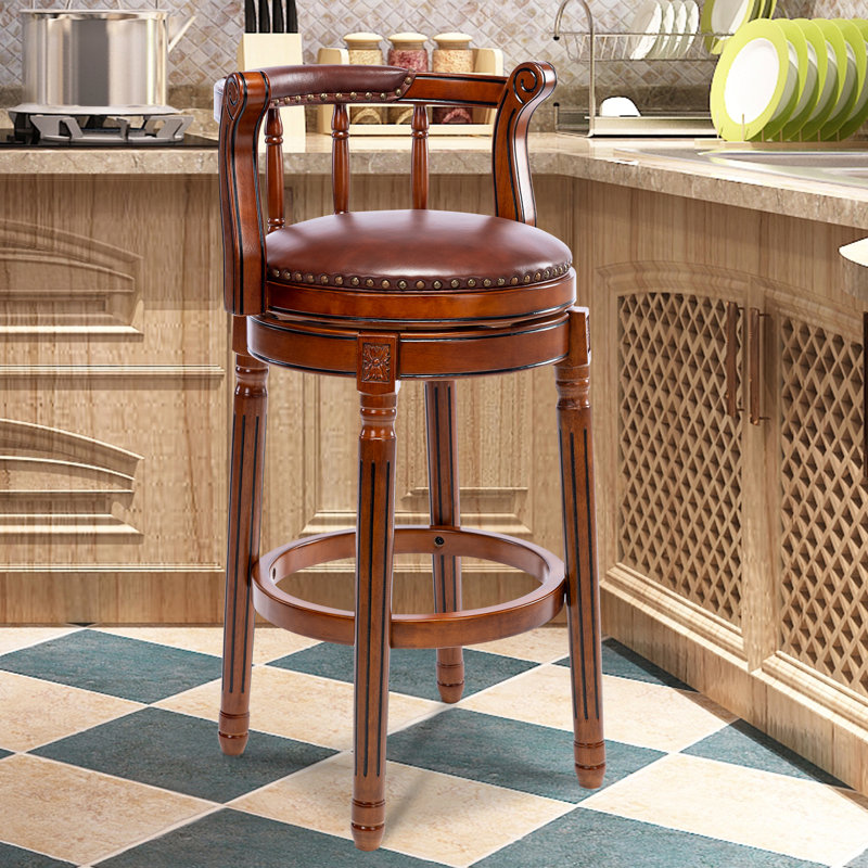 Cuir véritable pivotant Sturdivant, Cuir brun / cadre brun, Tabouret de comptoir (siège d'une hauteur de 26 p