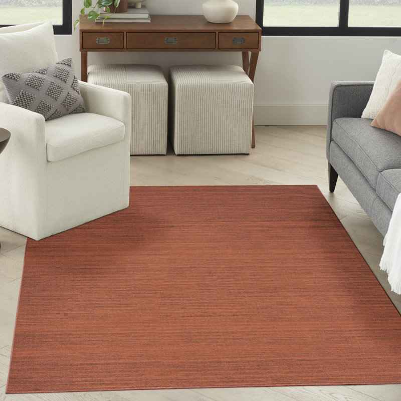 Tapis lavable à la machine en coton de couleur rouge brique Ivanas, Rectangle 4 pi x 6 pi