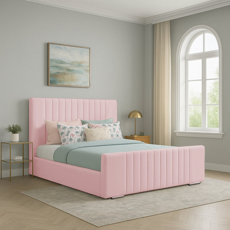 Aerys Upholstered Bed, Pink, Double (4'6)