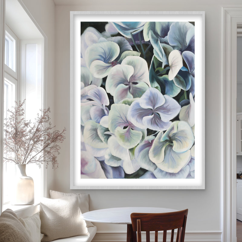 Fleurs d'hortensia colorées - impression encadrée vert rustique