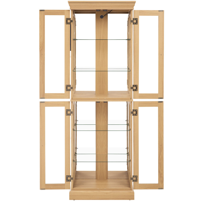 Oak Lighted Showcase For Keepsakes Cabinet With Quiet Closure -