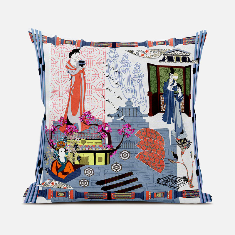 Housse et insert de coussin carré en polyester intérieur / extérieur, 20 po x 20 po, Blanc / orange