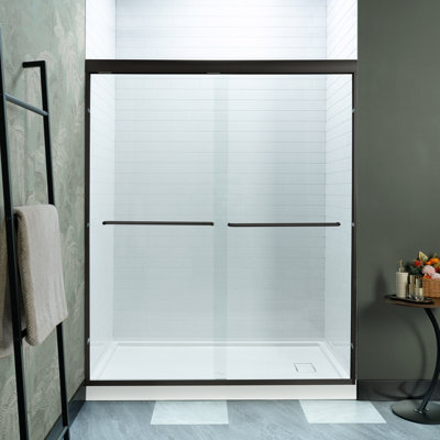 Porte de douche double coulissante WOODBRIDGE de 44 à 48 po de largeur x 72 po de hauteur avec verre trempé transparent de 5/16 po (8 mm)