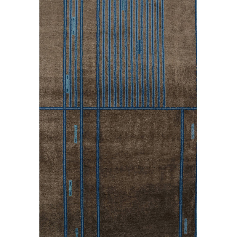 Rug & Kilim’S Mid-Century French Deco Rug In Brown & Blue, Rectangle 6' x 9'