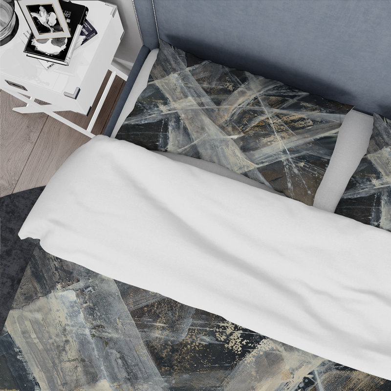 Abstrait noir glacial et blanc - ensemble de housse de couette moderne Mid-Century - microfibre de polyester
