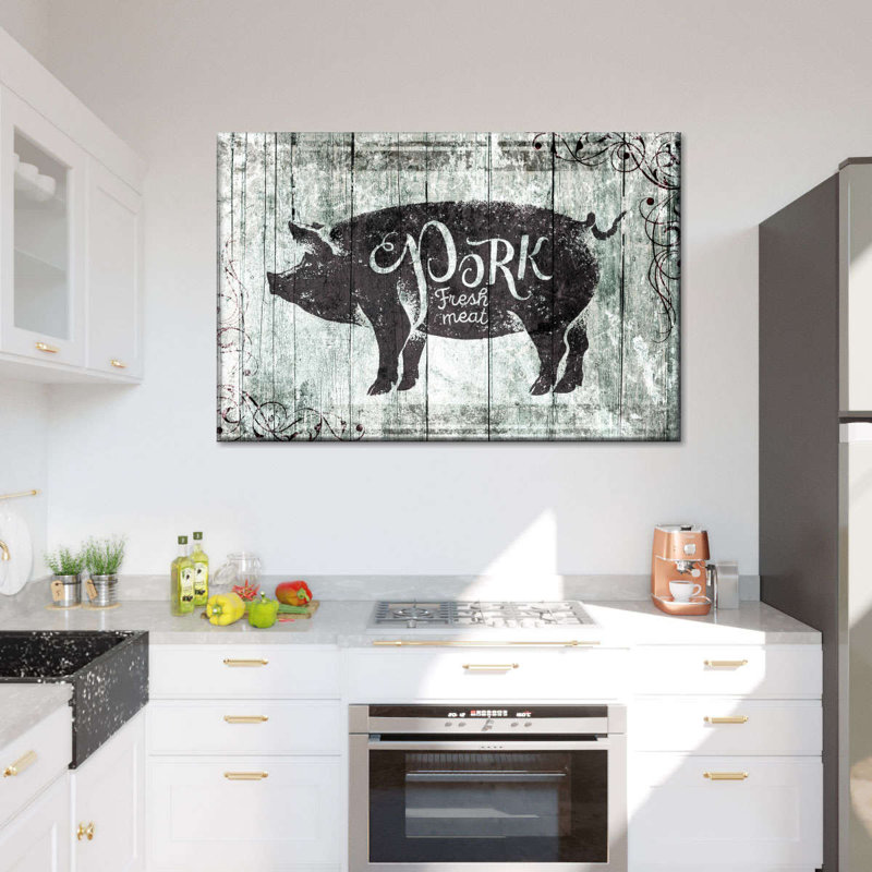 Porc frais sur toile, H 8 po x l 12 po x P 1 po, Toile tendue
