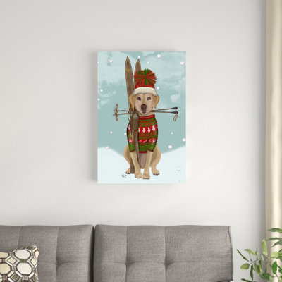 «Yellow Labrador, Skiing» par Fab Funky - impression sur toile tendue