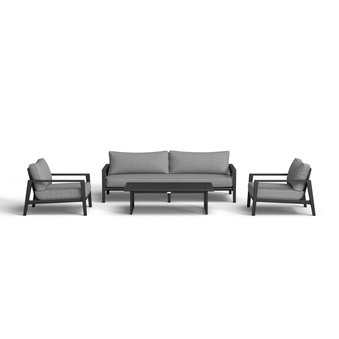 Trosclair 4 Piece Outdoor Seating Set in Black Aluminum with Dark Gray Cushions Joss & Main
