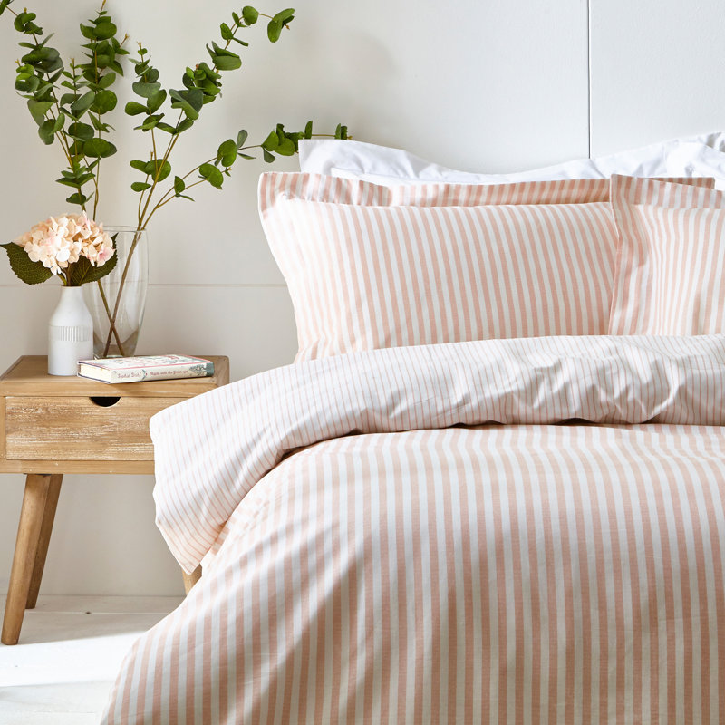 Hebden Mélange Stripe 100% Cotton Duvet Cover Set, Super King Duvet Cover + 2 Standard Pillowcases, White