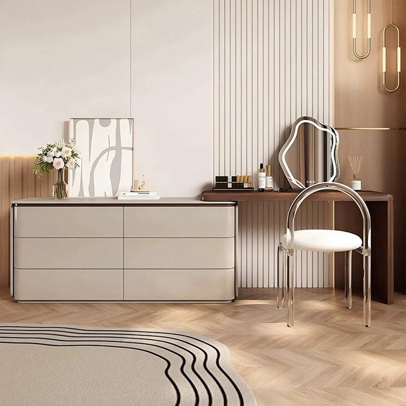 Coiffeuse avec miroir lumineux, 6 tiroirs, 1 chaise, Kaki