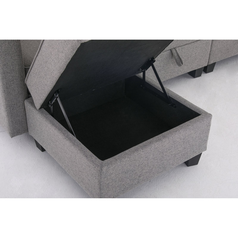 Canapé modulaire en jute de salon moderne en L avec solutions de rangement, gris Dawn
