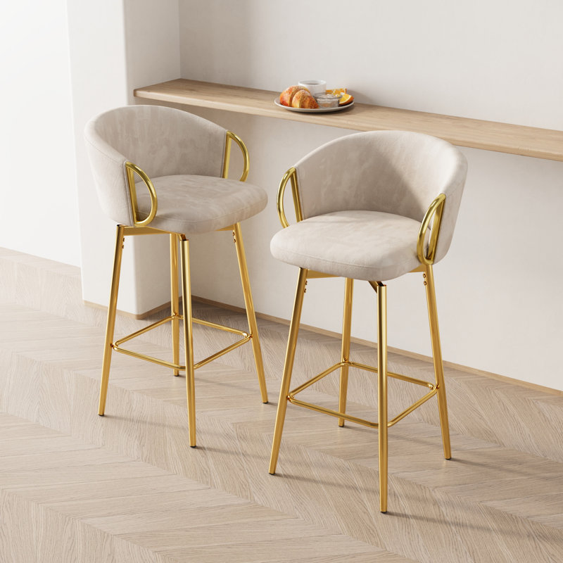 Ensemble de chaises de bar 30 po avec 2 chaises pivotantes de style moderne 360 °, Beige/or