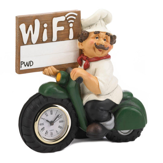 Chef with WiFi Sign and Clock | Tabletop Bistro Statue