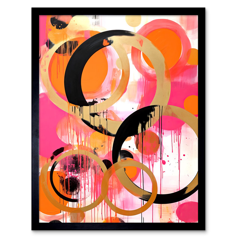 Avanicole Abstract Circles Pink Orange Gold Black Geometric - Single Picture Frame Print