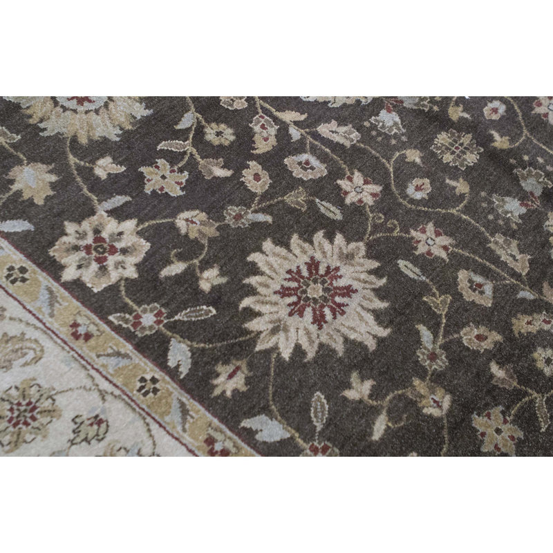 Tapis brun et beige de haute qualité noué à la main