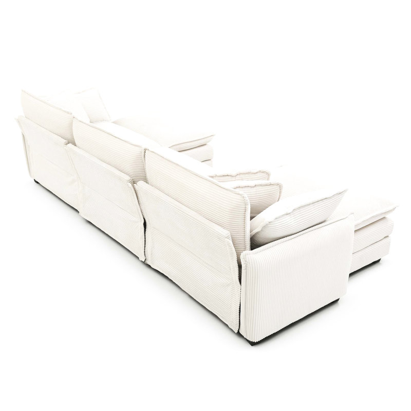 Velours côtelé surdimensionné beige avec repose-pieds: sièges confortables pour la détente: design moderne, maison élégante
