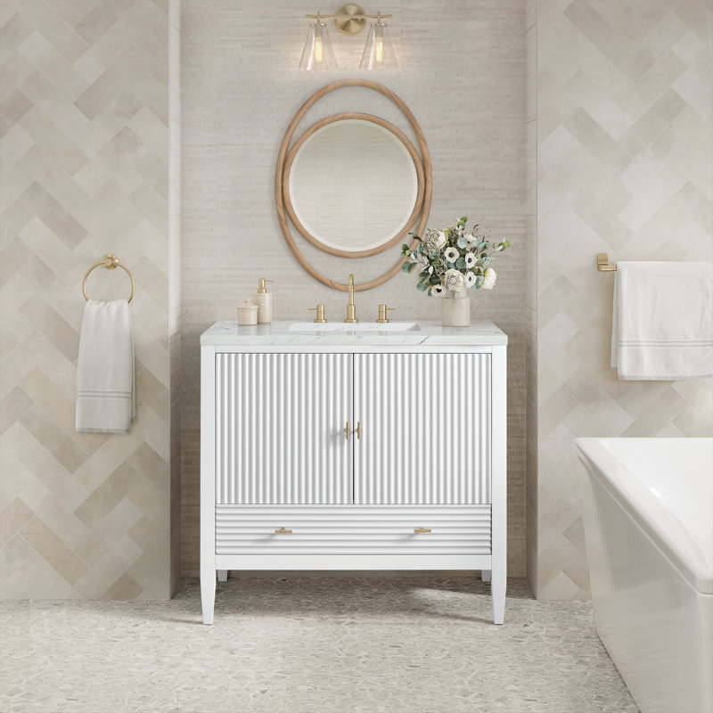 Myrrin 36'' W Single Vanity, Bright White, Ethereal Noctis, 8" Widespread