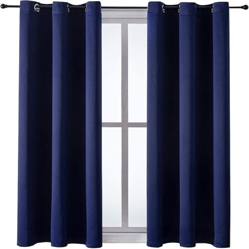 Siffre Pair Eyelet Blackout Window Curtains, Navy, 90cm Width x 228.6cm Drop