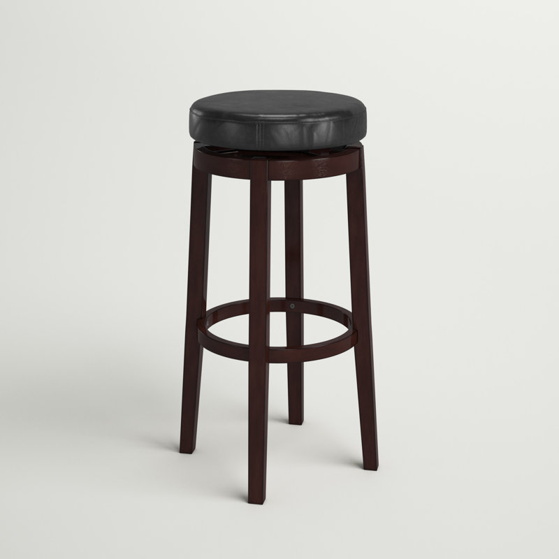 Tabouret rembourré pivotant avec structure en bois massif Baylis, Similicuir - noir