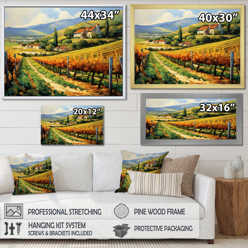 «Van Gogh», reproduction d'art sur toile - Vangogh Sunlit Vineyard II, Sans cadre, H 24 po x l 32 po, Toile tendue