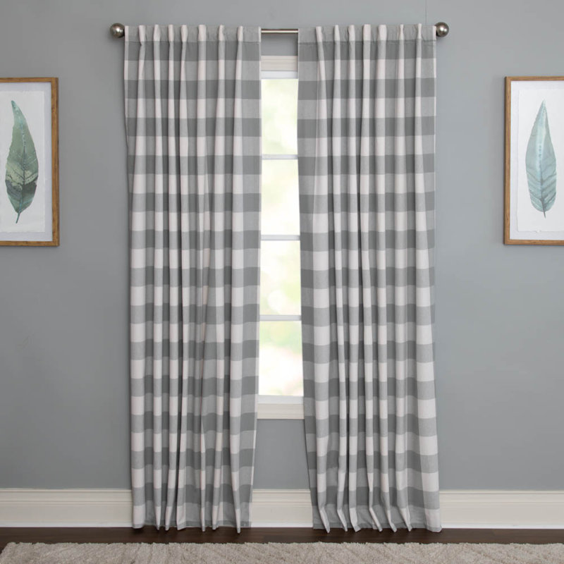 Treve 100% Cotton Room Darkening Buffalo Checkered Curtain Panel with Rod Pocket Top and included hook clips , 50" W x 108" L