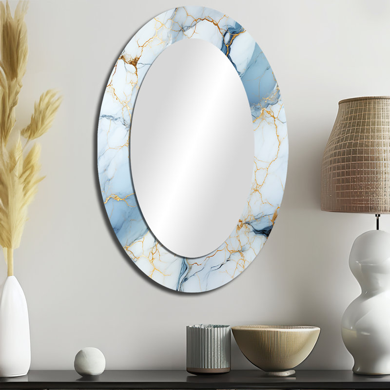 Serene Elegance Marble Motif - Miroir mural ovale moderne, H 36 po x l 24 po