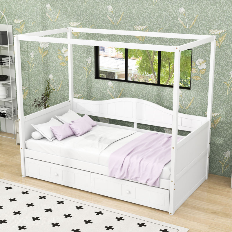 Aerys Twin Size 2 Drawers Wooden Daybed, White