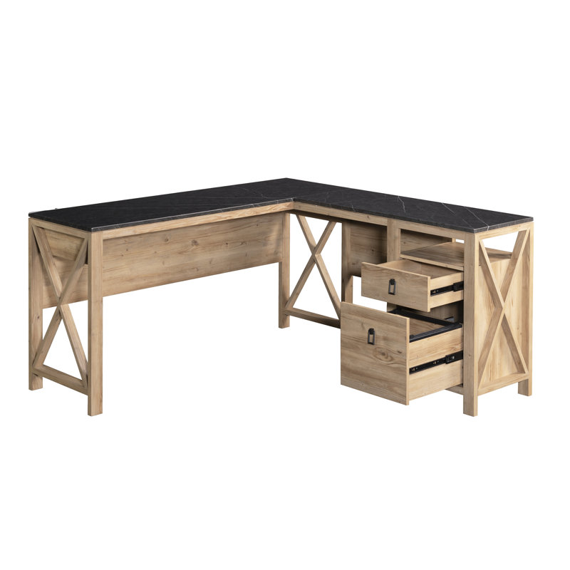 Bureau en L Newberry Lane avec tiroirs en pin kaki