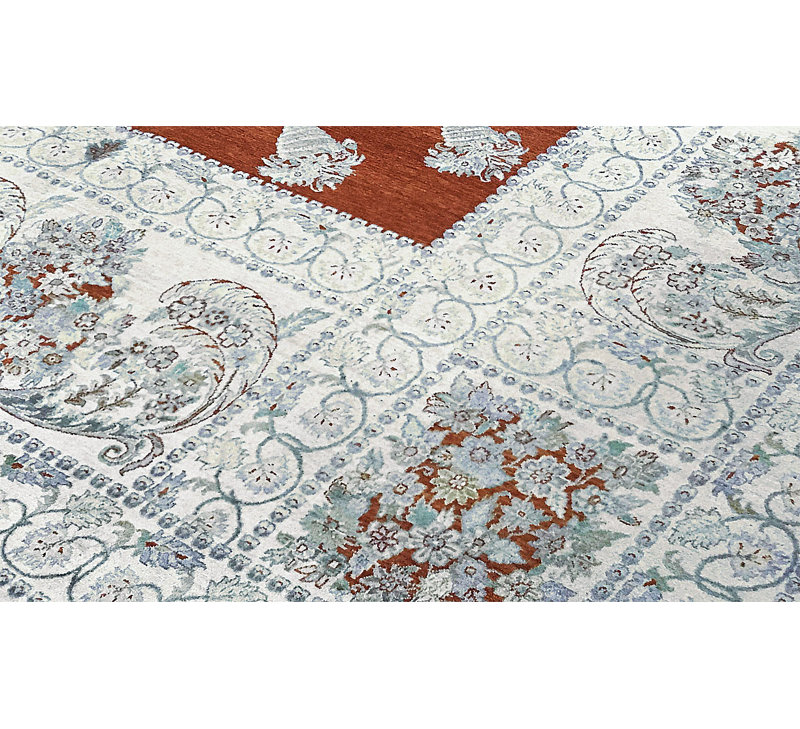 Hand-Knotted High-Quality Rust and Cream Area Rug